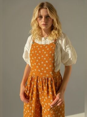 American Eagle Orange Floral Boho Overalls